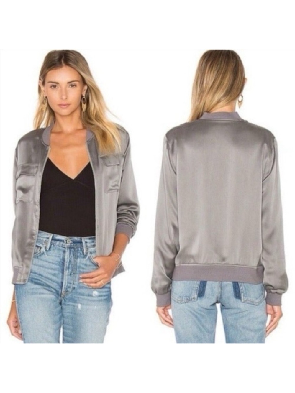 Gray Genuine SILK Bomber Jacket